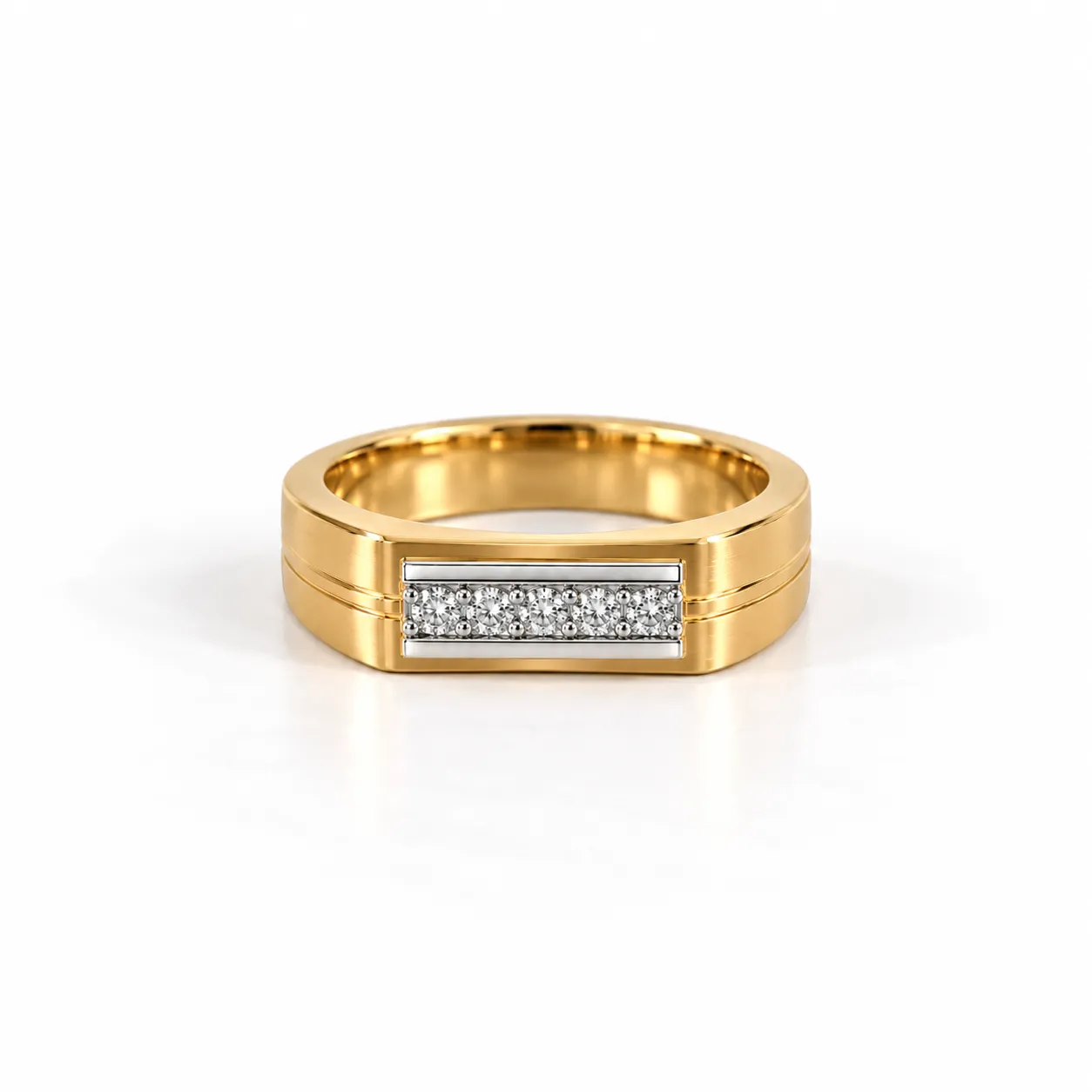 Linear Spark Men’s Diamond Ring – Yellow Gold Front View Linear Spark Lab Grown Diamond Ring for Men in Yellow Gold
