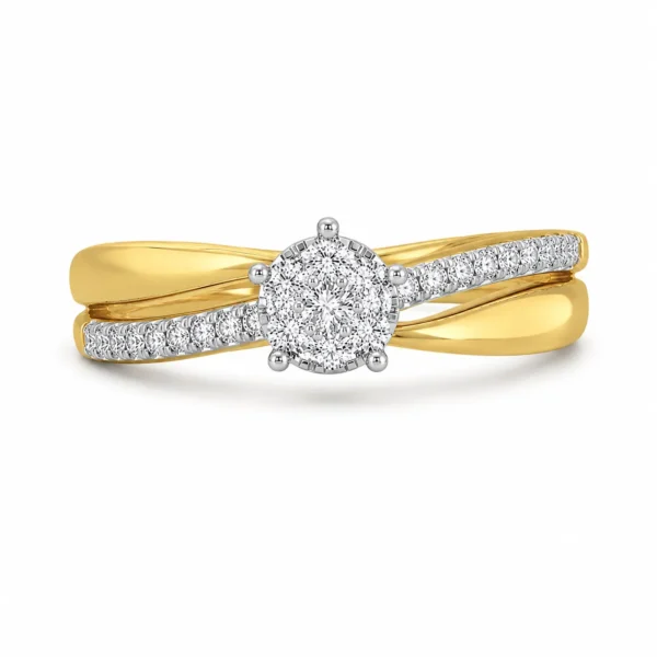 Luxury Crossover Halo Lab Grown Diamond Ring in 18K Gold featuring a brilliant center diamond surrounded by a sparkling halo and an elegant crossover band design.
