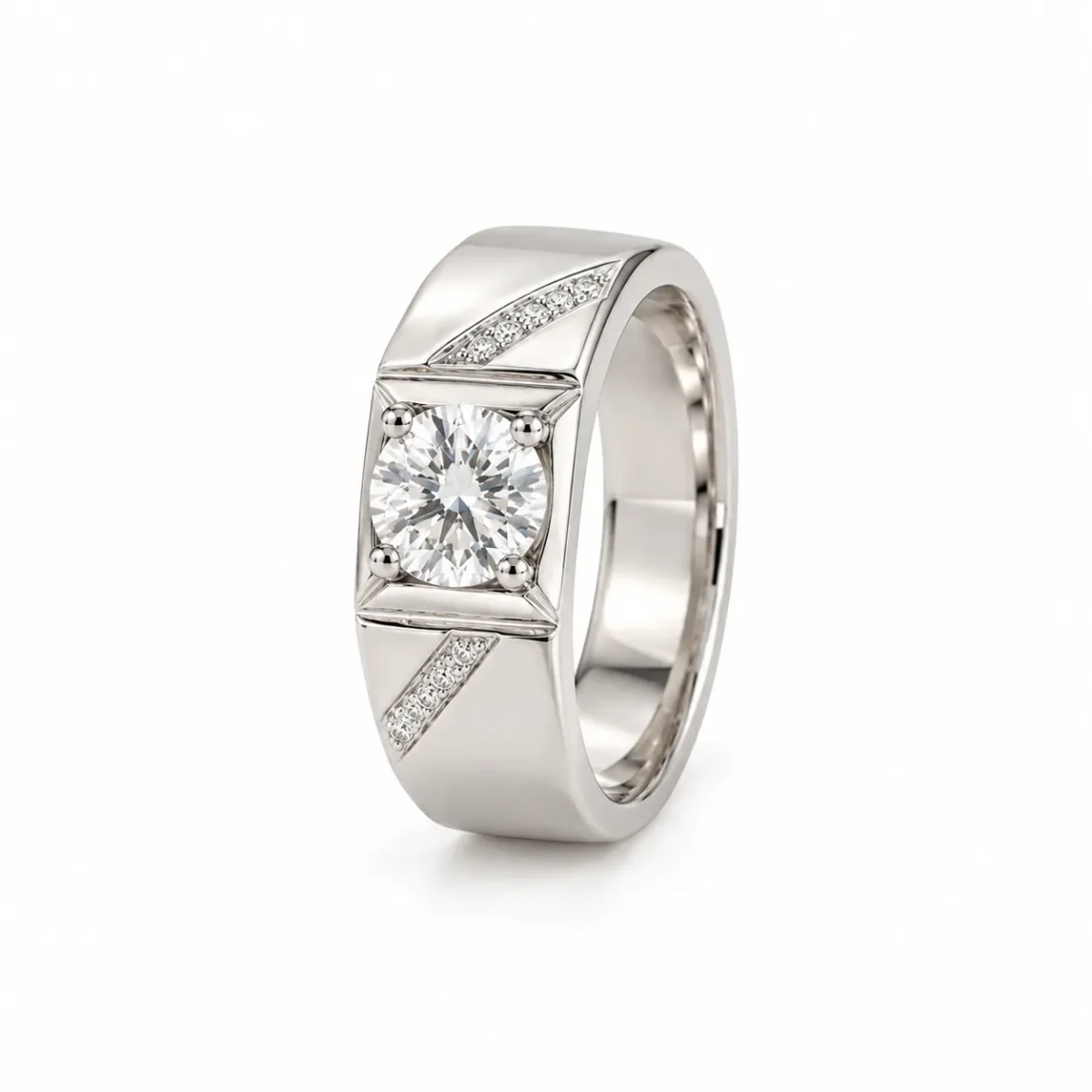 Majestic Line Lab Grown Diamond Men’s Ring white gold angled view with side diamonds