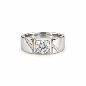 Majestic Line Lab Grown Diamond Men’s Ring white gold front view with round diamond