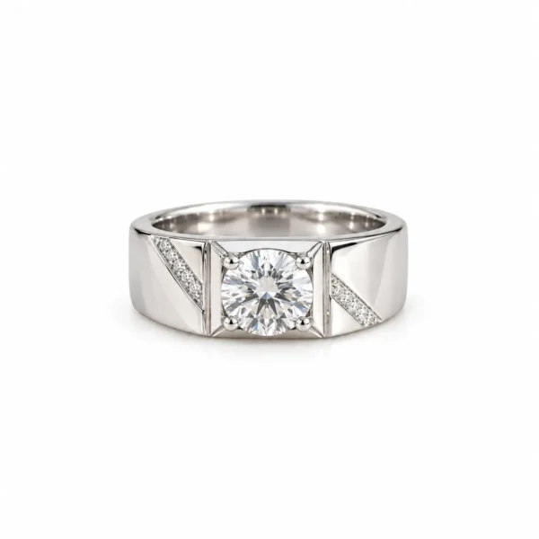 Majestic Line Lab Grown Diamond Men’s Ring white gold front view with round diamond