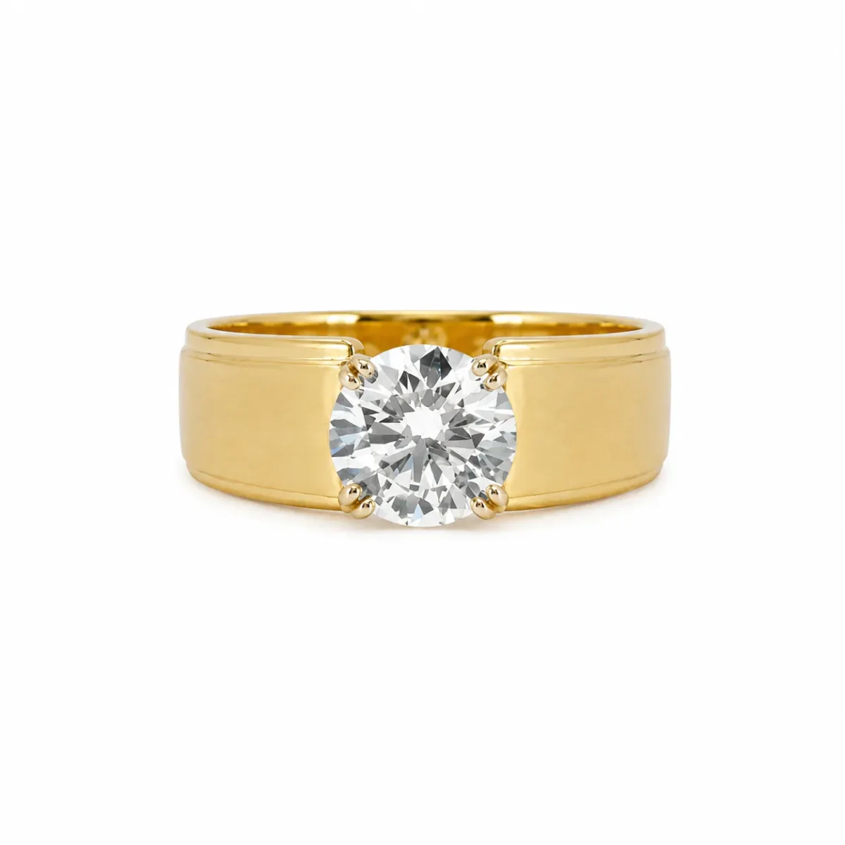 Men’s Gold Solitaire Diamond Ring featuring a brilliant lab-grown diamond in a classic gold setting designed for timeless elegance and sophistication.