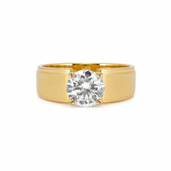 Men’s Gold Solitaire Diamond Ring featuring a brilliant lab-grown diamond in a classic gold setting designed for timeless elegance and sophistication.