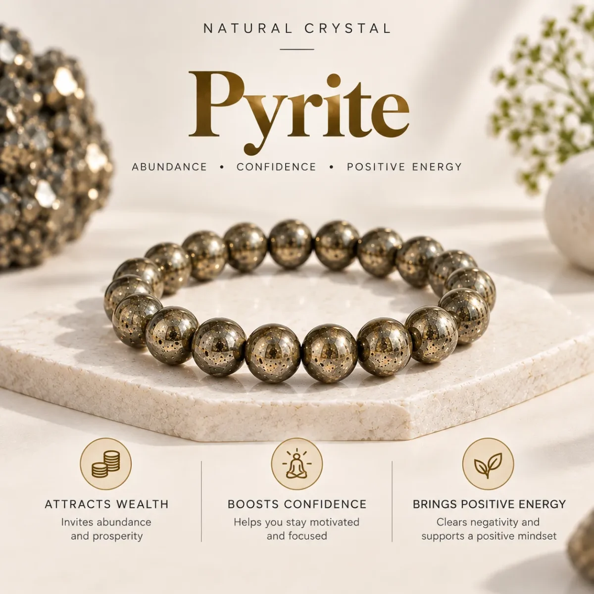 Natural Crystal Bracelet Combo Set of 3 – Amethyst, Pyrite & Black Tourmaline with Free Selenite Plate - Image 3