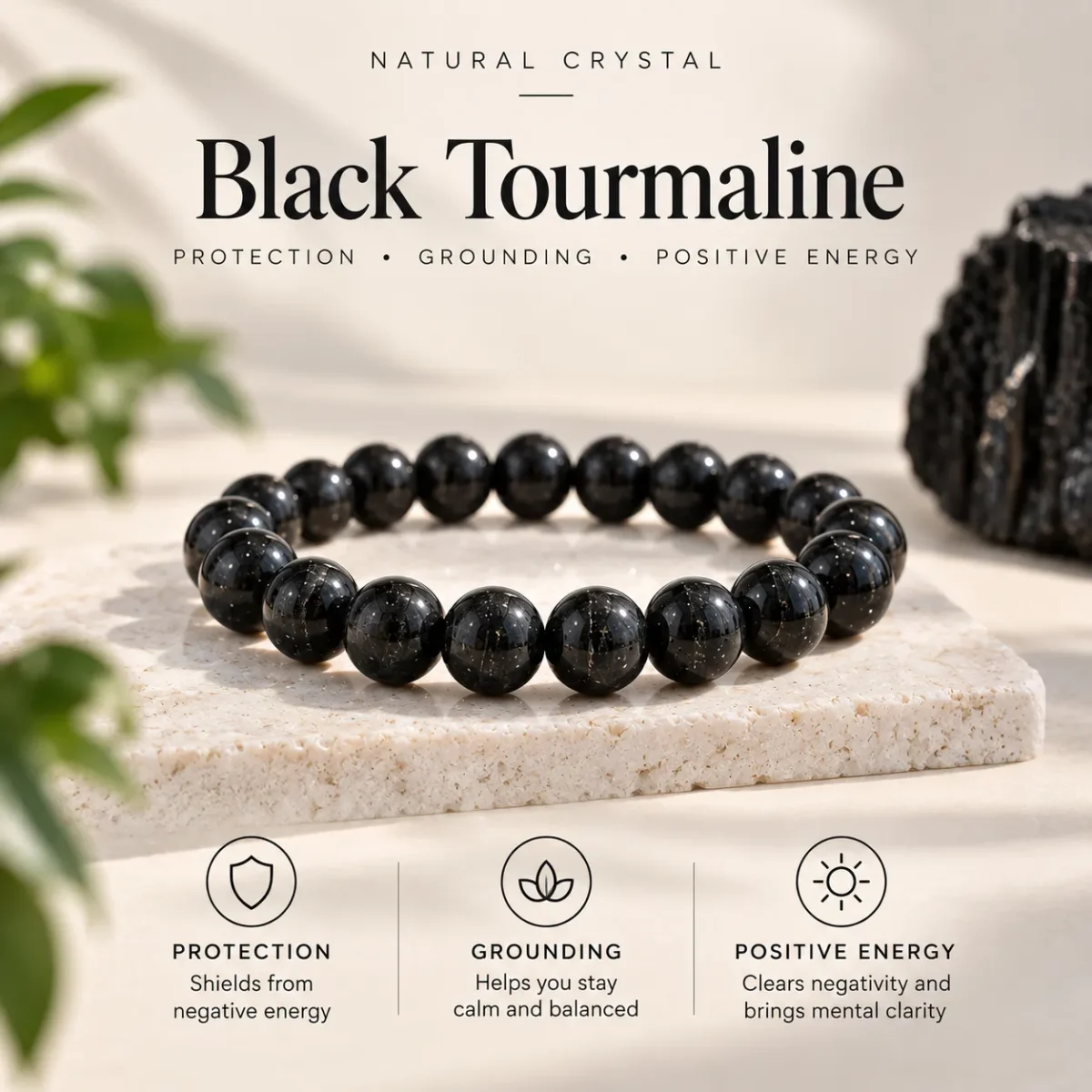 Natural Crystal Bracelet Combo Set of 3 – Amethyst, Pyrite & Black Tourmaline with Free Selenite Plate - Image 4