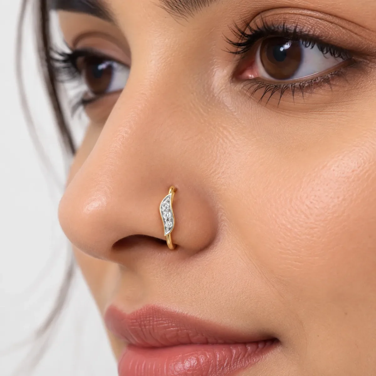 Nature Curve Lab Grown Diamond Nose Ring on Model