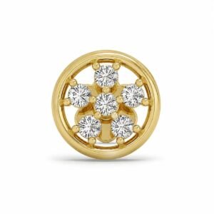 Round Floral Lab Grown Diamond Nose Pin Front View in Yellow Gold