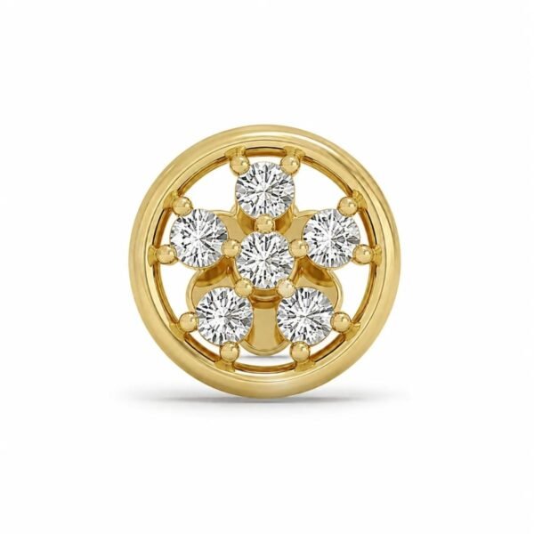 Round Floral Lab Grown Diamond Nose Pin Front View in Yellow Gold