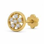 Yellow Gold Round Floral Lab Grown Diamond Nose Pin Side View