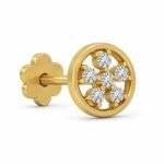 Round Floral Lab Grown Diamond Gold Nose Pin with Six Diamonds