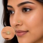 Round Floral Lab Grown Diamond Gold Nose Pin for Women on Model