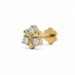 Yellow Gold Three Diamond Floral Nose Pin for Women Side View