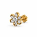 Lab Grown Diamond Floral Gold Nose Pin with Seven Round Diamonds