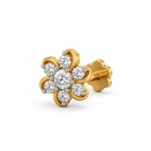 Lab Grown Diamond Floral Gold Nose Pin with Seven Round Diamonds