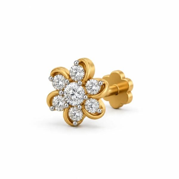 Lab Grown Diamond Floral Gold Nose Pin with Seven Round Diamonds