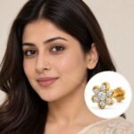 Lab Grown Diamond Floral Gold Nose Pin for Women on Model