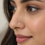 Three Diamond Two Tone Gold Nose Pin on Model