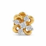 Gold Flower Nose Pin with Five Round Diamond Design Front View