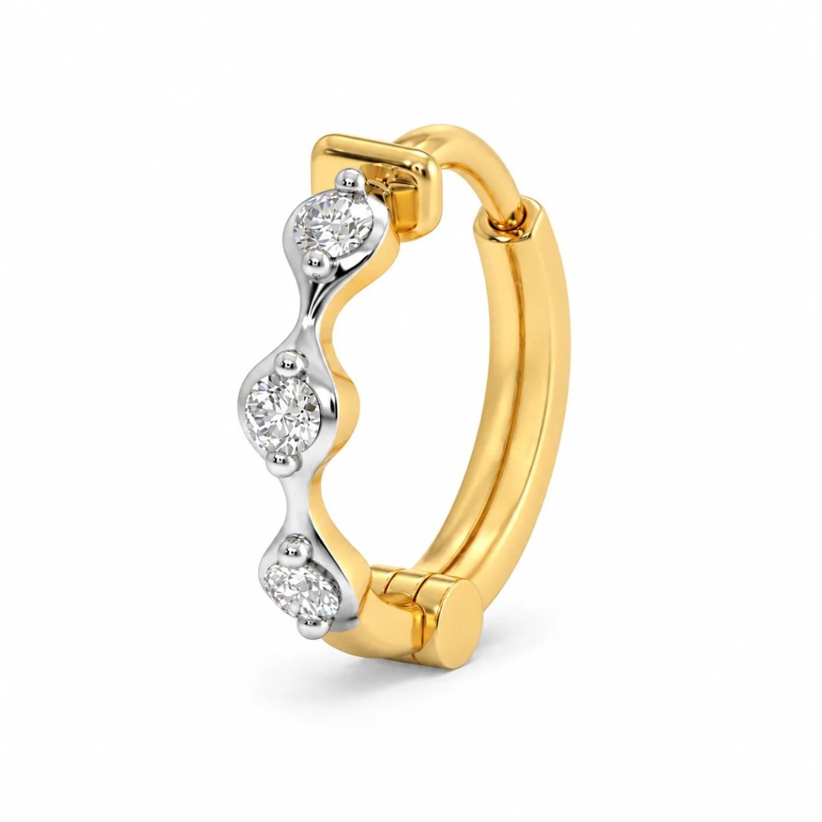 Wavy Lab Grown Diamond Hoop Nose Ring – Angled View Wavy Lab Grown Diamond Gold Hoop Nose Ring Angled View