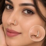 Wavy Lab Grown Diamond Hoop Nose Ring for Women on Model