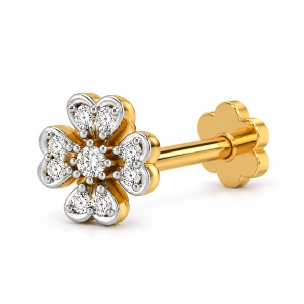 Elegant Heart Bloom Lab Grown Diamond Nose Pin with Gold Back Lock