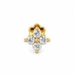 Front view of Everyday Bloom Lab Grown Diamond Nose Pin featuring four round brilliant diamonds arranged in a flower shape with yellow gold prongs.