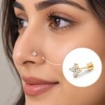 Everyday Bloom Lab Grown Diamond Nose Pin worn on a model, featuring four round diamonds in a delicate floral design.