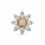Front view of Celestial Petal Lab Grown Diamond Nose Pin featuring nine petals with round diamonds surrounding a central diamond in a two-tone gold setting.