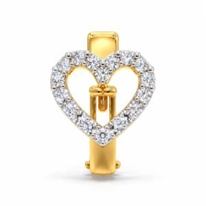 Front view of Love Spark Lab Grown Diamond Nose Ring featuring a round diamond heart outline in yellow gold.