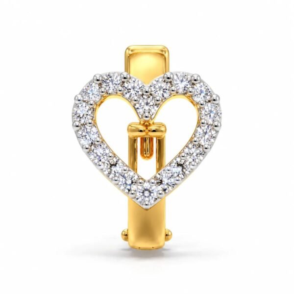 Front view of Love Spark Lab Grown Diamond Nose Ring featuring a round diamond heart outline in yellow gold.