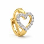 Three-quarter side view of Love Spark Lab Grown Diamond Nose Ring with a sparkling heart motif and gold hoop.