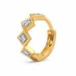 Quadra Spark Lab Grown Diamond Nose Ring in yellow gold, right angled view showing geometric diamond settings and hoop clasp.