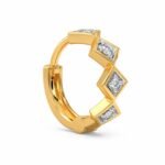 Left angled view of Quadra Spark Lab Grown Diamond Nose Ring with yellow gold hoop and geometric diamond arrangement.