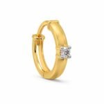 Side view of Lumi Solitaire Lab Grown Diamond Nose Ring showing yellow gold hoop and single round diamond.