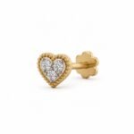 Three stone heart shape lab grown diamond nose pin in yellow gold