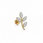 Back view of floral leaf diamond nose pin with gold fastening