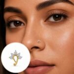 Lab Grown Diamond Paisley Gold Nose Pin for Women on Model