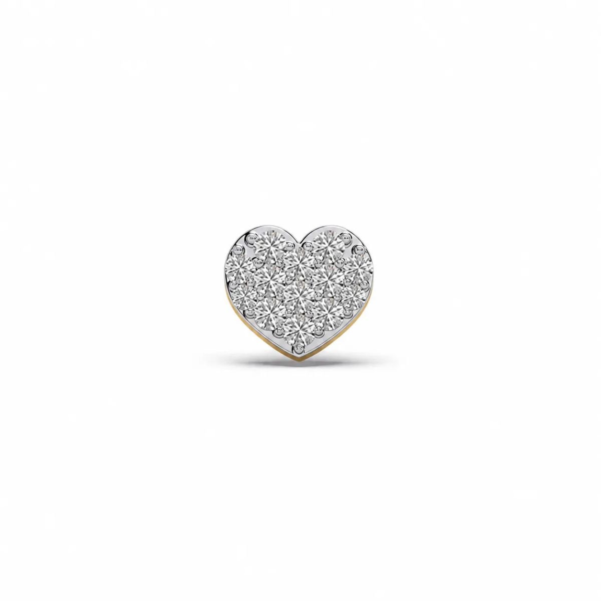 Heart shaped diamond nose pin front view on white background