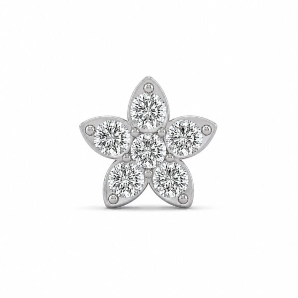 Five petal floral lab grown diamond nose pin front view