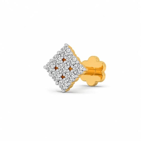 Diamond cluster lab grown diamond nose pin in yellow gold side view