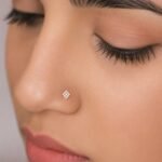 Woman wearing Radiant Diamond Cluster Lab Grown Diamond Nose Pin in Gold