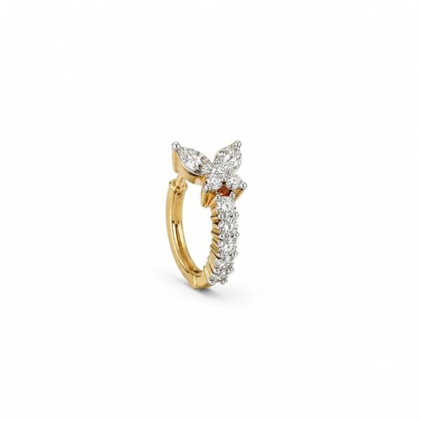 Gold butterfly diamond nose bali with lab grown diamonds angled view
