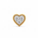 Heart shape lab grown diamond nose pin with three round diamonds front view