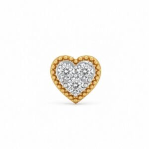 Heart shape lab grown diamond nose pin with three round diamonds front view