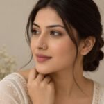 Woman wearing butterfly lab grown diamond nose bali in yellow gold