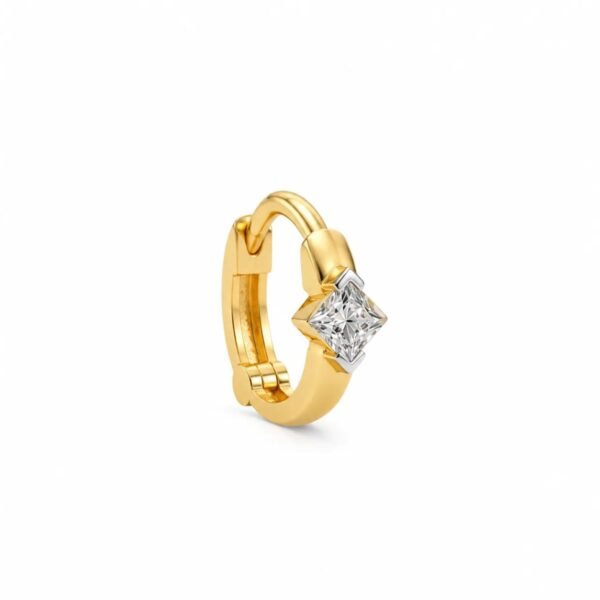 Elegant square cut lab grown diamond nose bali for women in yellow gold
