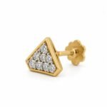 Triangle cluster lab grown diamond nose pin in yellow gold angled view