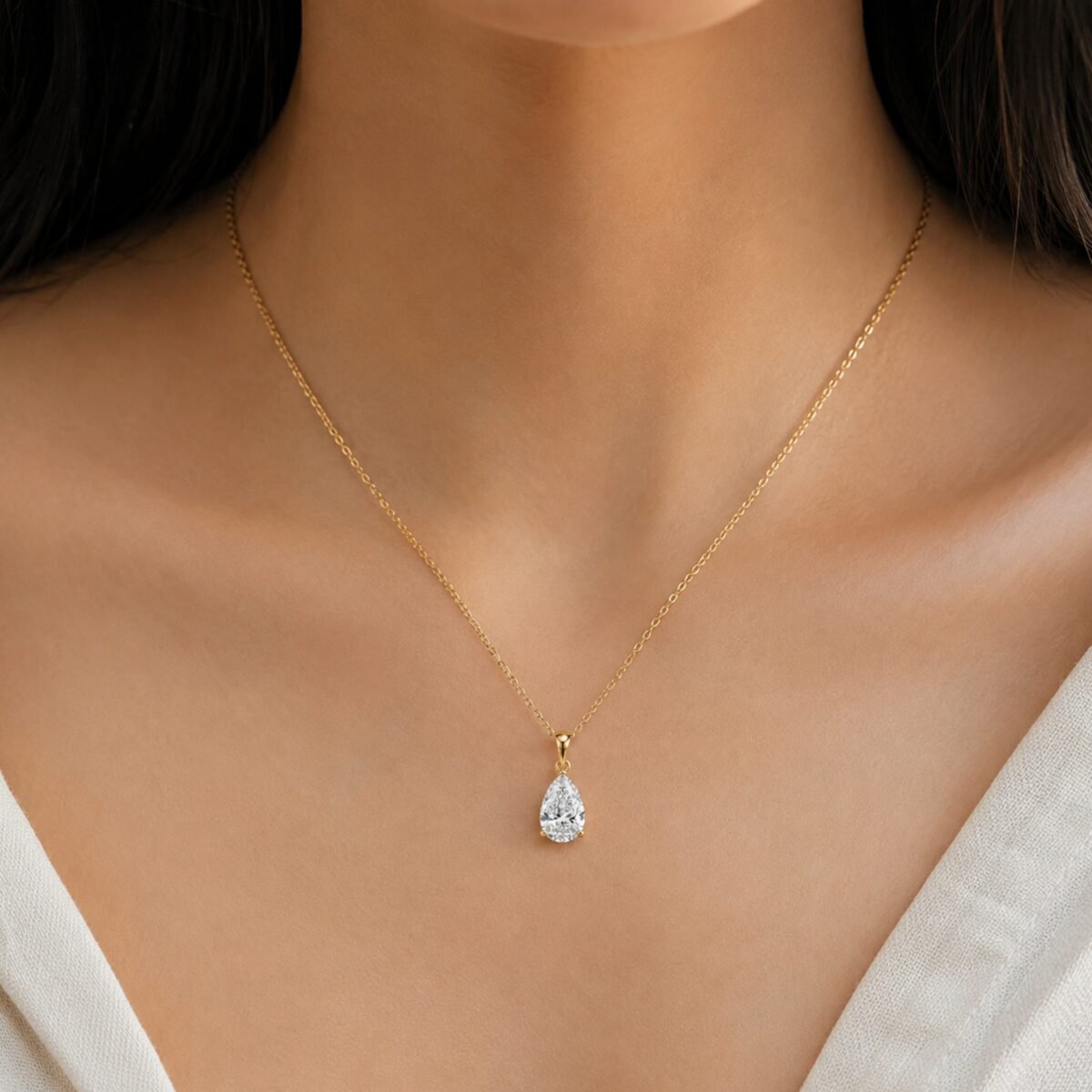 Pear Shape Lab Grown Diamond Solitaire Pendant in Gold - Image 2