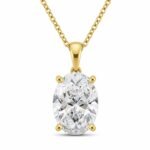 Oval solitaire pendant with a brilliant transparent centre stone and gold chain by Pure Gems World
