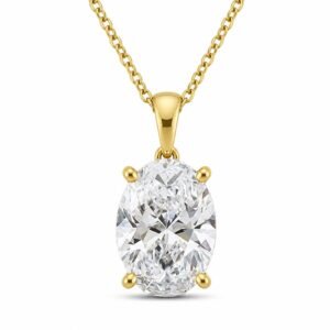 Oval solitaire pendant with a brilliant transparent centre stone and gold chain by Pure Gems World